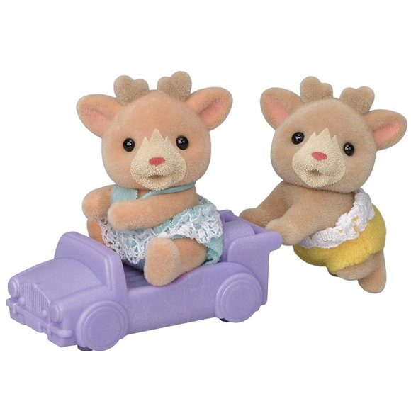 Sylvanian Families Other - Calico Critters Reindeer Baby Twins With Pushcart Sylvanian Families From Japan